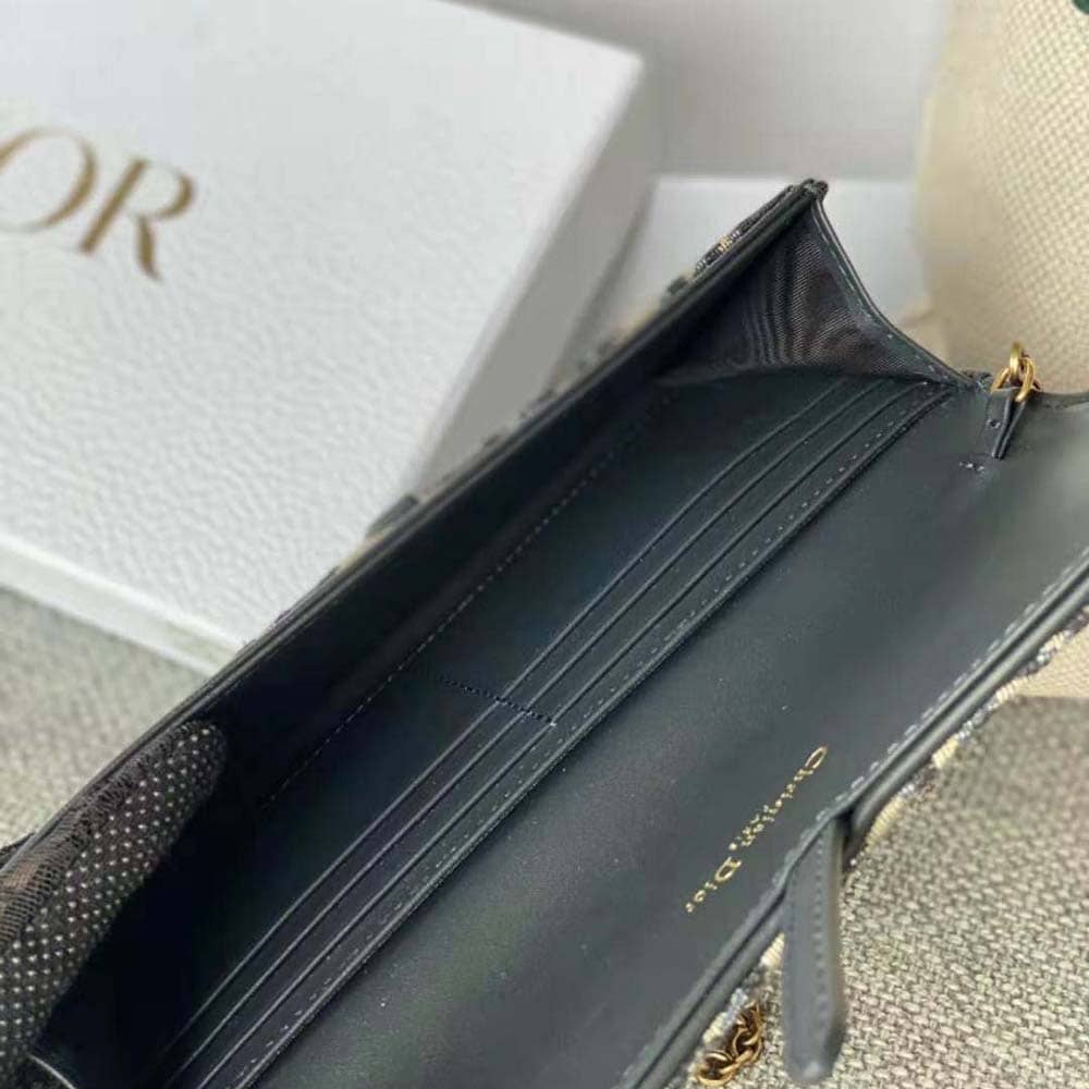 TÚI Dior Women Long Saddle Wallet with Chain Blue Dior Oblique Jacquard