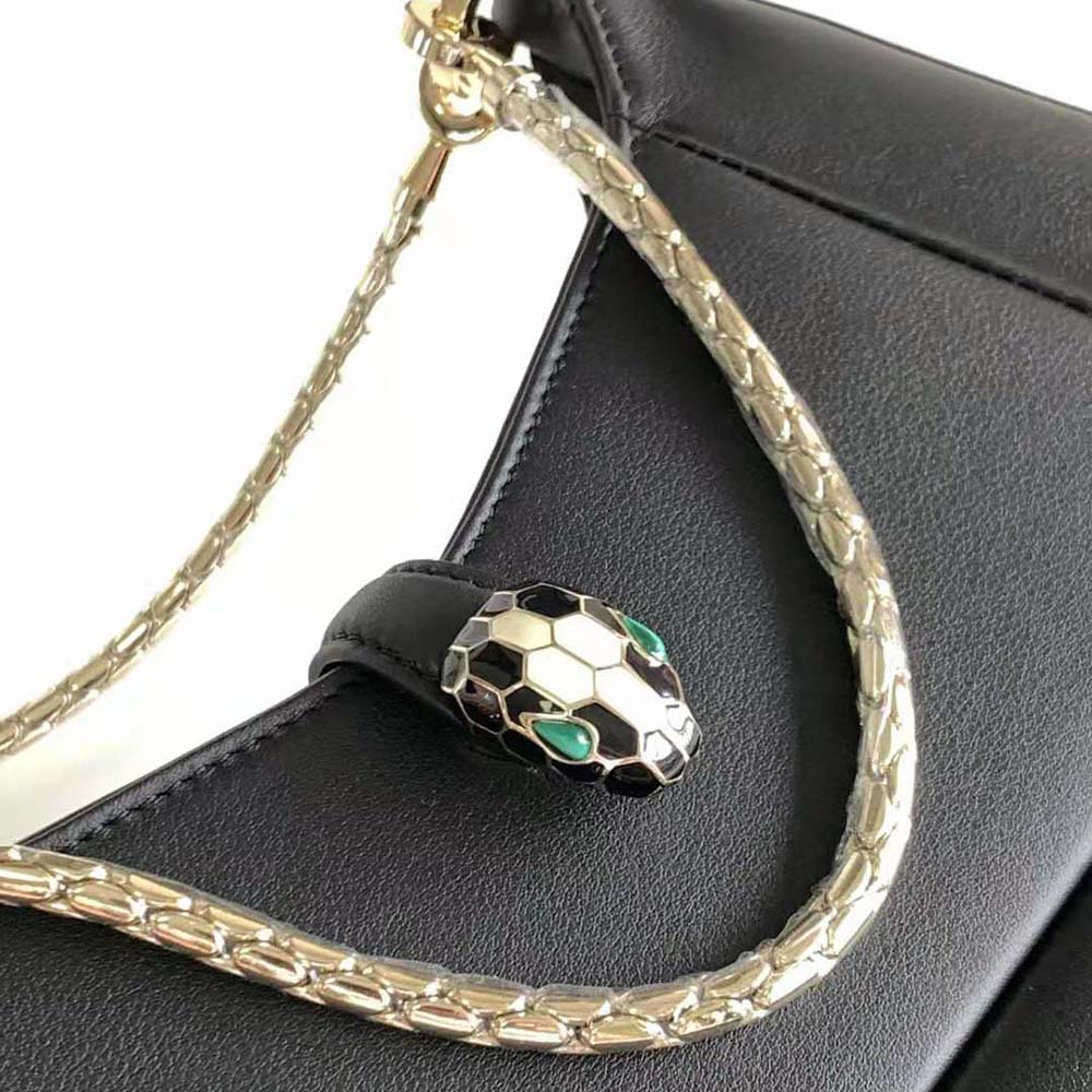 TÚI BVLGARI Women Serpenti Baia Small Shoulder Bag in Calf Leather-Black
