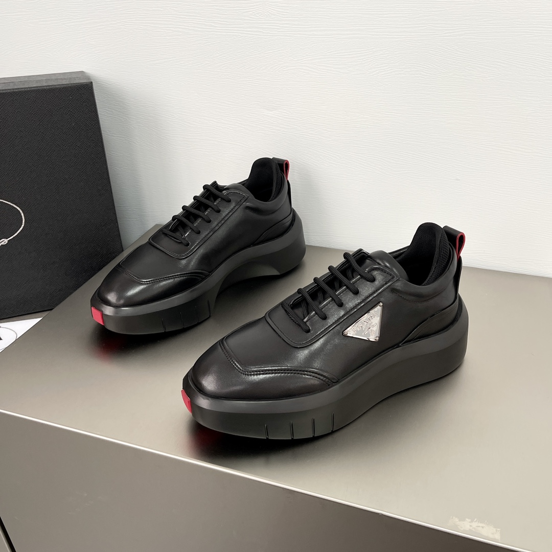 GIÀY PRADA Leather and Re-Nylon Sneakers Black