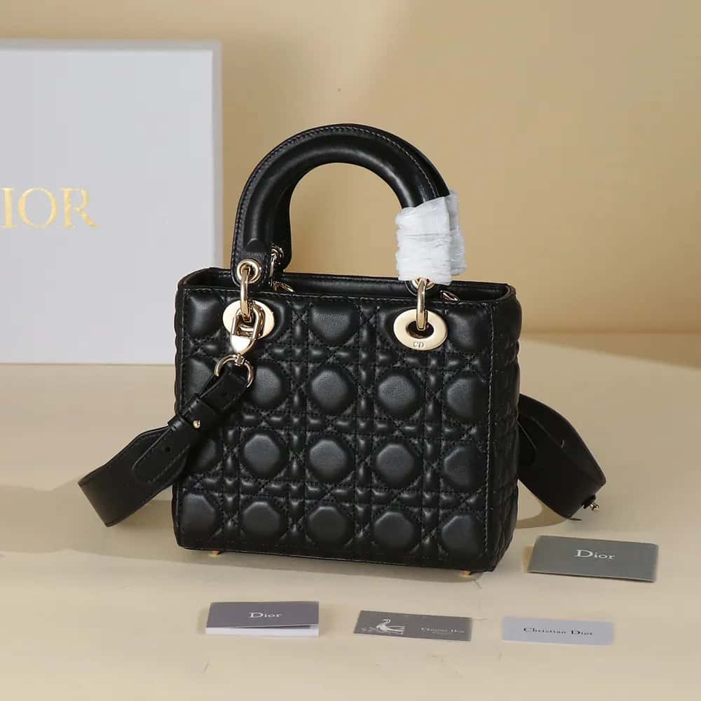 TÚI Dior Small Lady Dior My ABC Dior Bag Black Cannage Lambskin da cừu