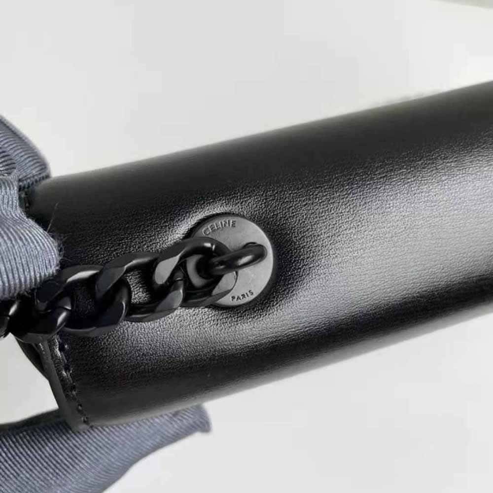 TÚI Celine Women Chain Shoulder Bag Cuir Triomphe in Shiny Calfskin-Black