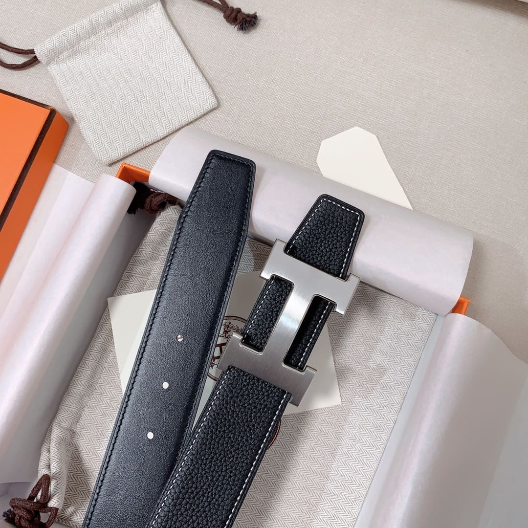 DÂY LƯNG HERMES H Togo leather hai mặt khóa bạc