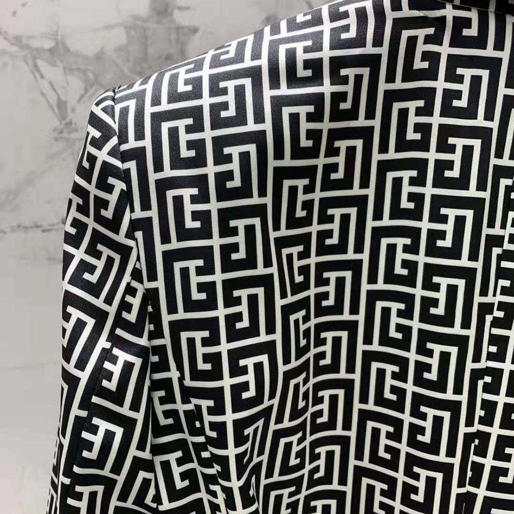 ÁO Balmain Women Monogram Printed Jacket with Shawl Collar