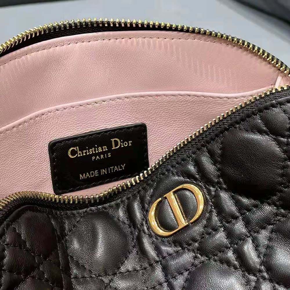 TÚI Dior Women Caro Beauty Pouch Black Cannage Lambskin