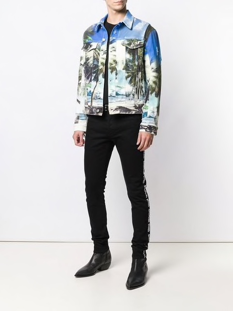 ÁO BALMAIN PALM TREE PRINT DENIM JACKET