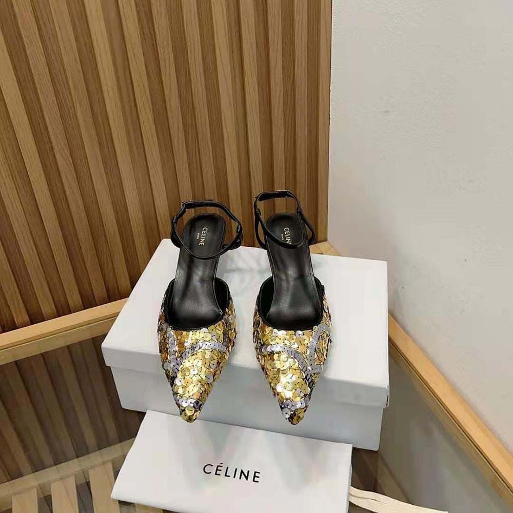 GIÀY Celine Women Kitten in Embroidered Calfskin & Calfskin