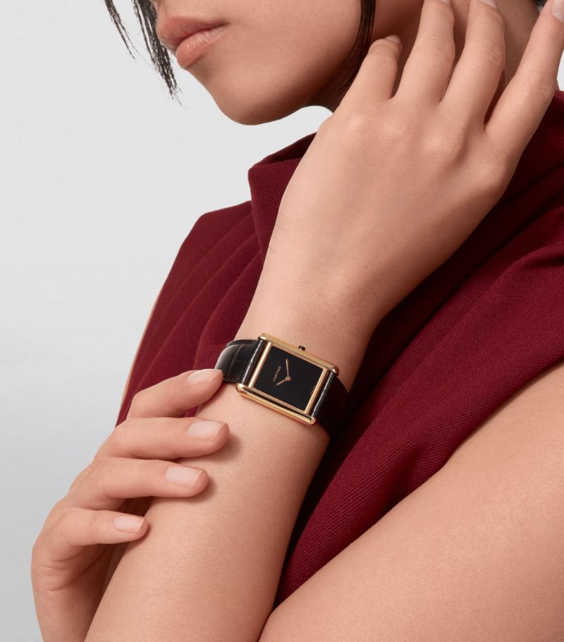 Đồng hồ CARTIER Yellow Gold Tank Louis Cartier 25.5mm mặt số màu đen