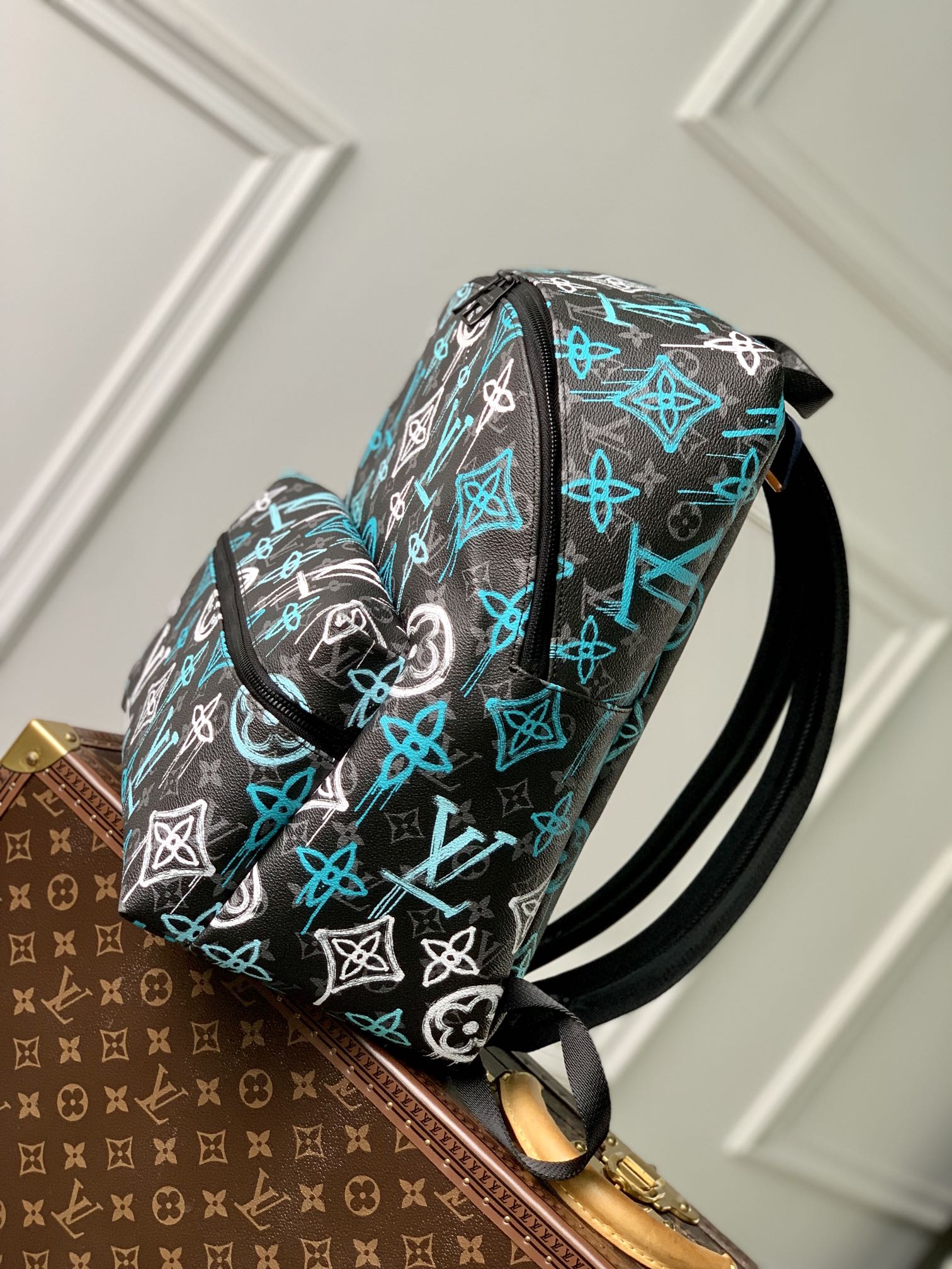 BALO LOUIS VUITTON APOLLO MONOGRAM ECLIPSE Leather Backpack-Blue