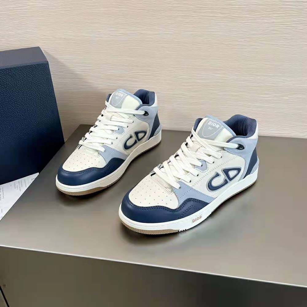 GIÀY DIOR B57 Mid-Top Sneaker Navy Blue and Cream Smooth Calfskin with Gray Suede