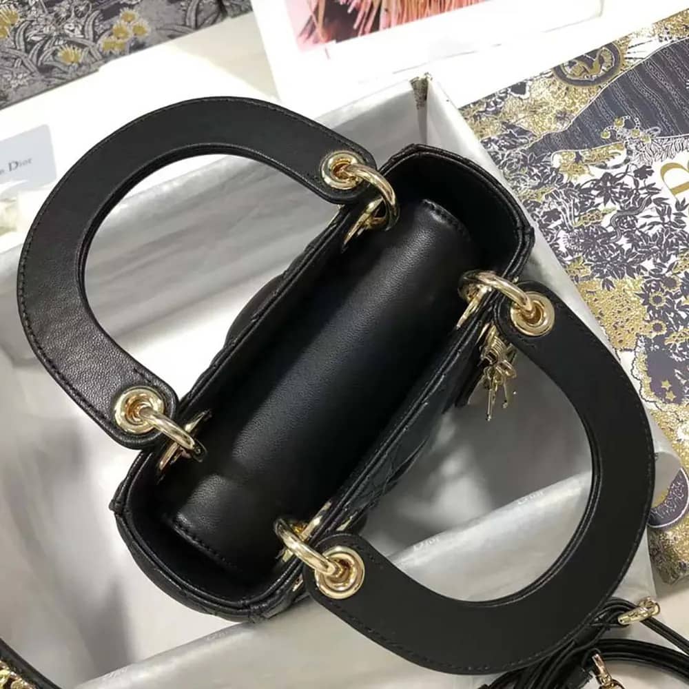 TÚI Dior Women Mini Lady Dior màu đen Cannage Lambskin da cừu