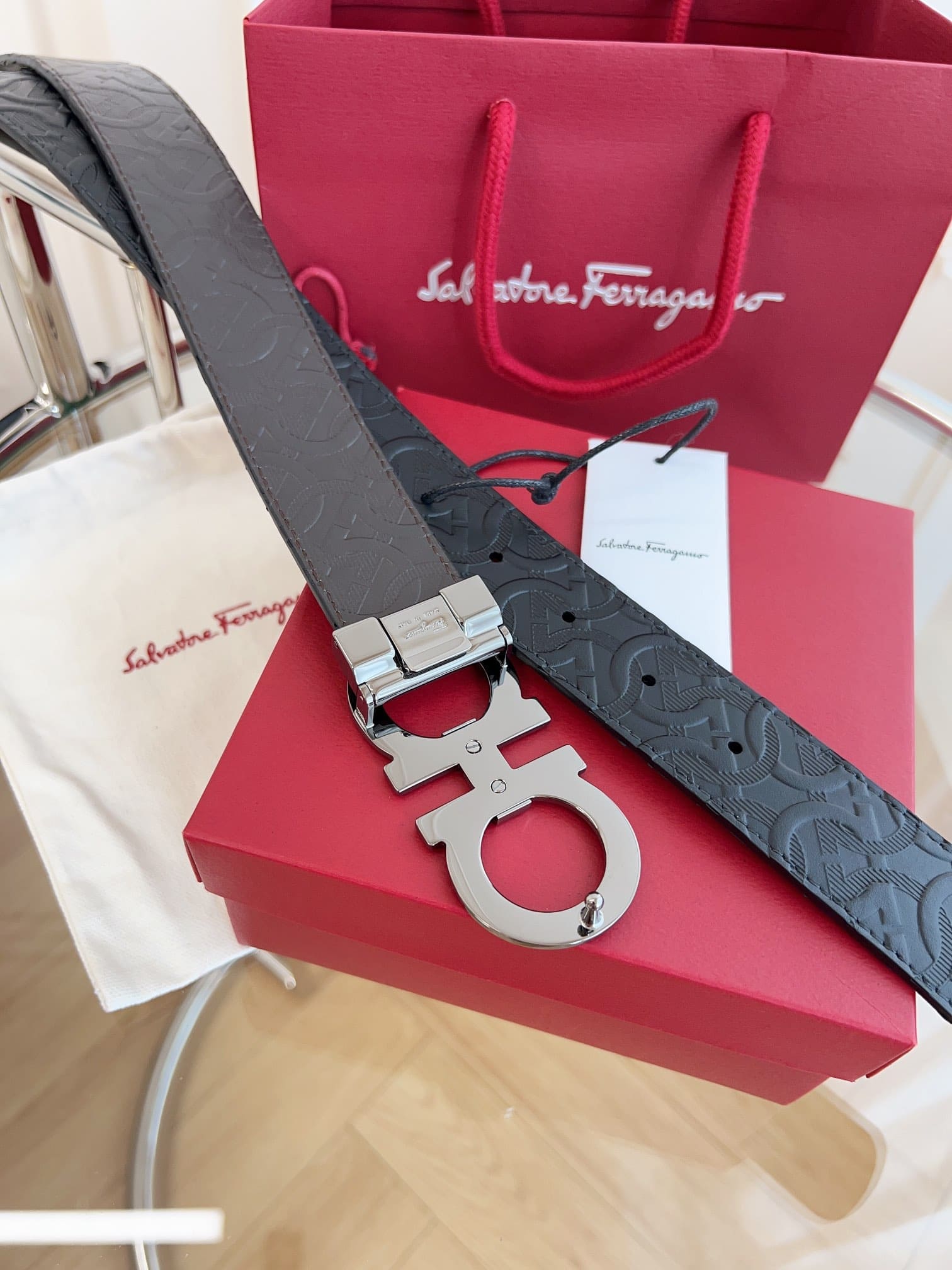 DÂY LƯNG Salvatore Ferragamo Adjustable Gancini Belt Khóa bạc