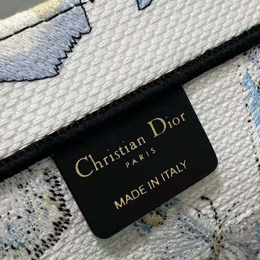 TÚI Dior Women Large Dior Book Tote White and Pastel Midnight Blue Toile de Jouy Mexico Embroidery