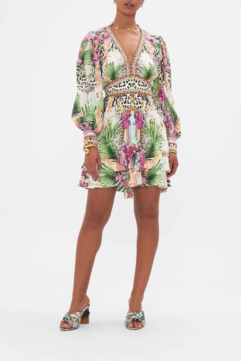 VÁY CAMILLA Silk Embellished V-Neck Midi Dress High Classy