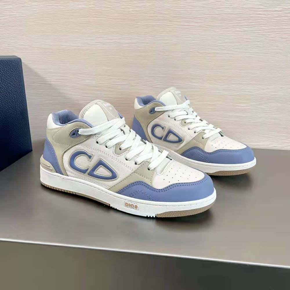 GIÀY DIOR B57 Mid-Top Sneaker Blue and Cream Smooth Calfskin and Beige Suede