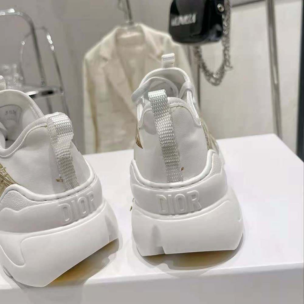 GIÀY Dior Women D-Connect Sneaker White and Gold-Tone Technical Fabric with Rêve D’Infini Print