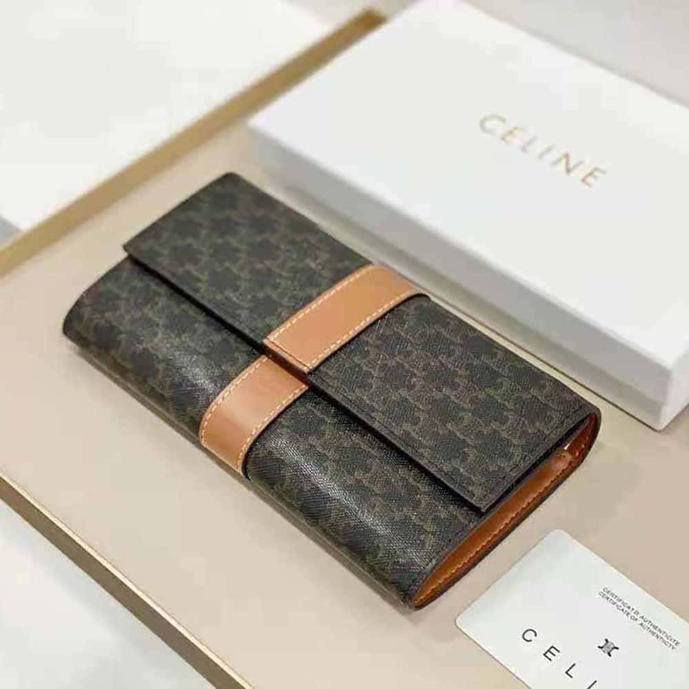 VÍ CELINE Large Flap Wallet in Triomphe Canvas and Lambskin