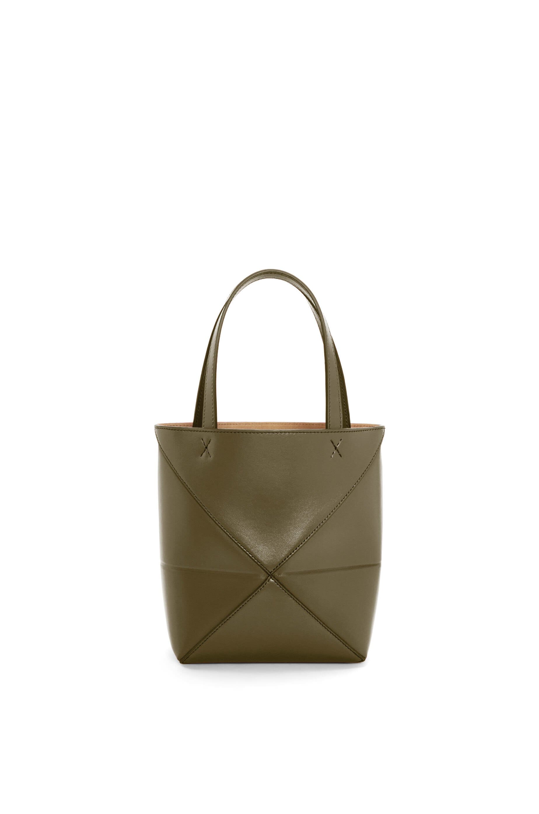 Túi LOEWE Mini Puzzle Fold Tote in shiny calfskin olive