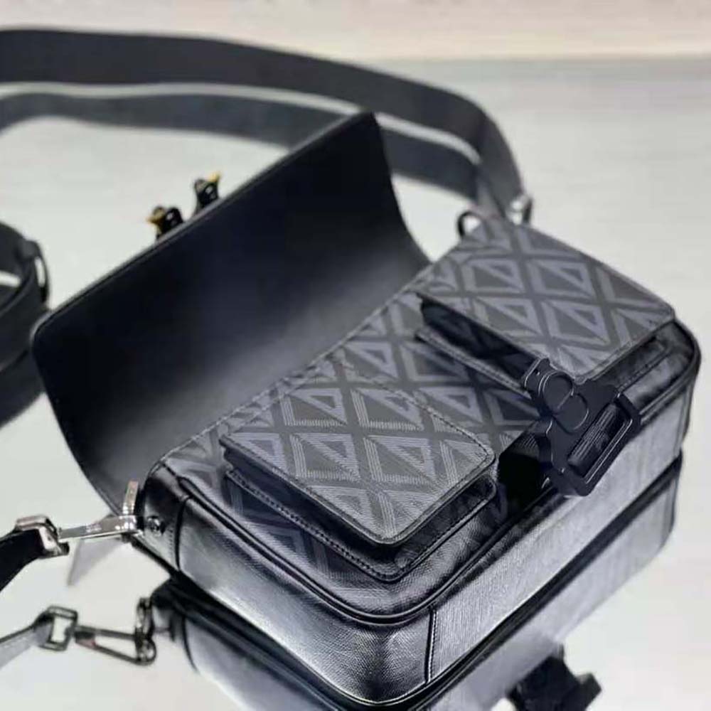 TÚI DIOR  Black CD Diamond Canvas and Smooth Calfskin