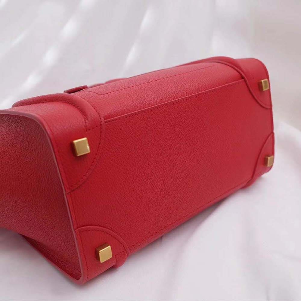 TÚI Celine Women Micro Luggage Handbag in Drummed Calfskin-Red