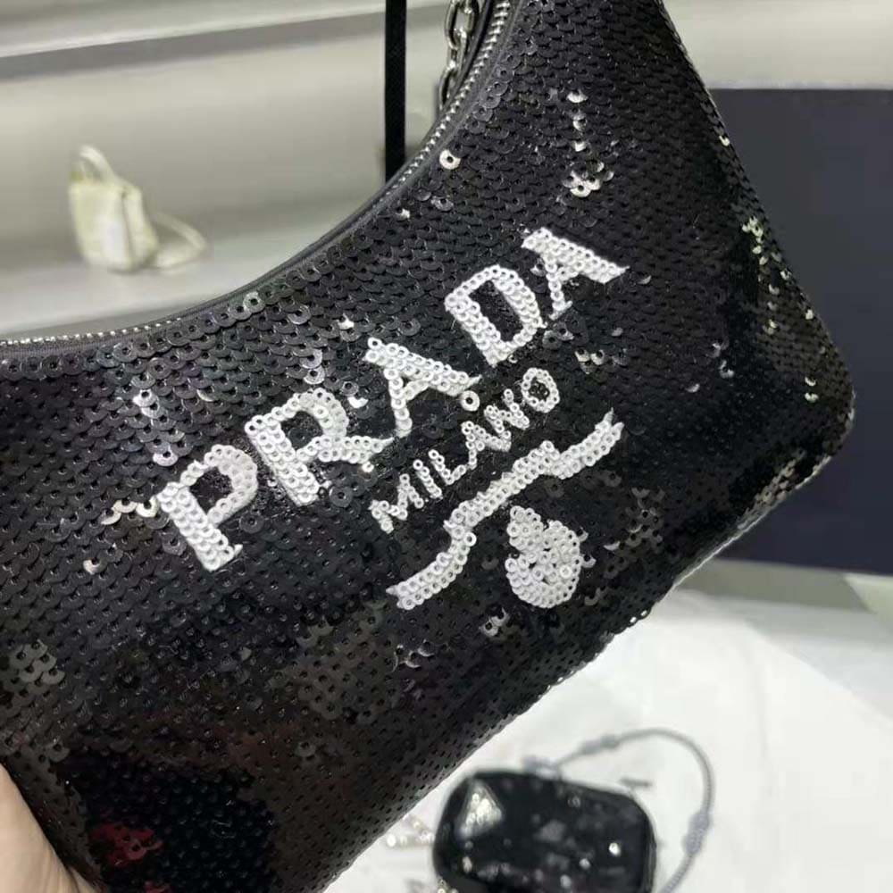 TÚI Prada Women Re-Edition 2000 Sequined Re-Nylon Mini-Bag-Black