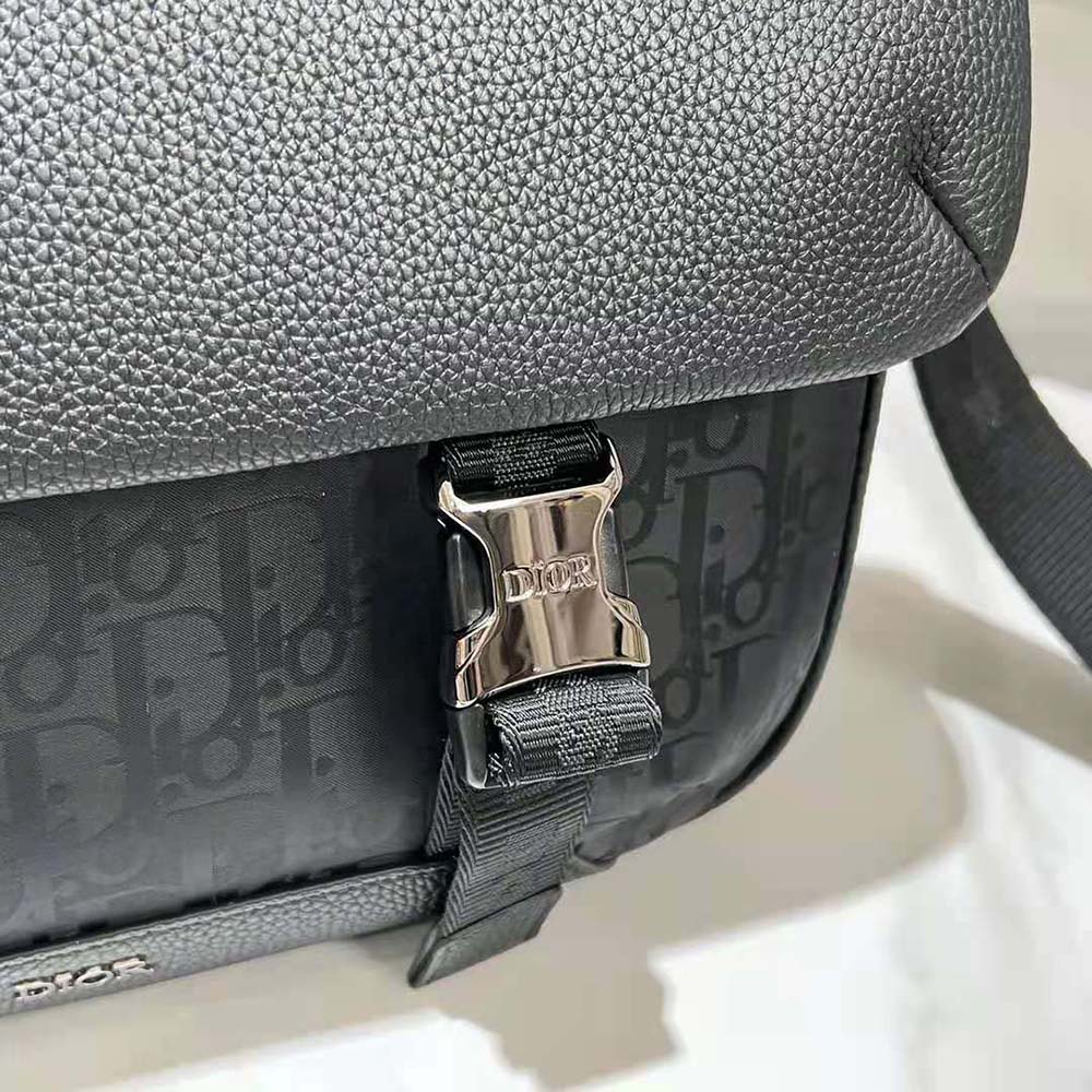 TÚI DIOR Messenger Bag Black Dior Oblique Mirage Technical Fabric and Grained Calfskin