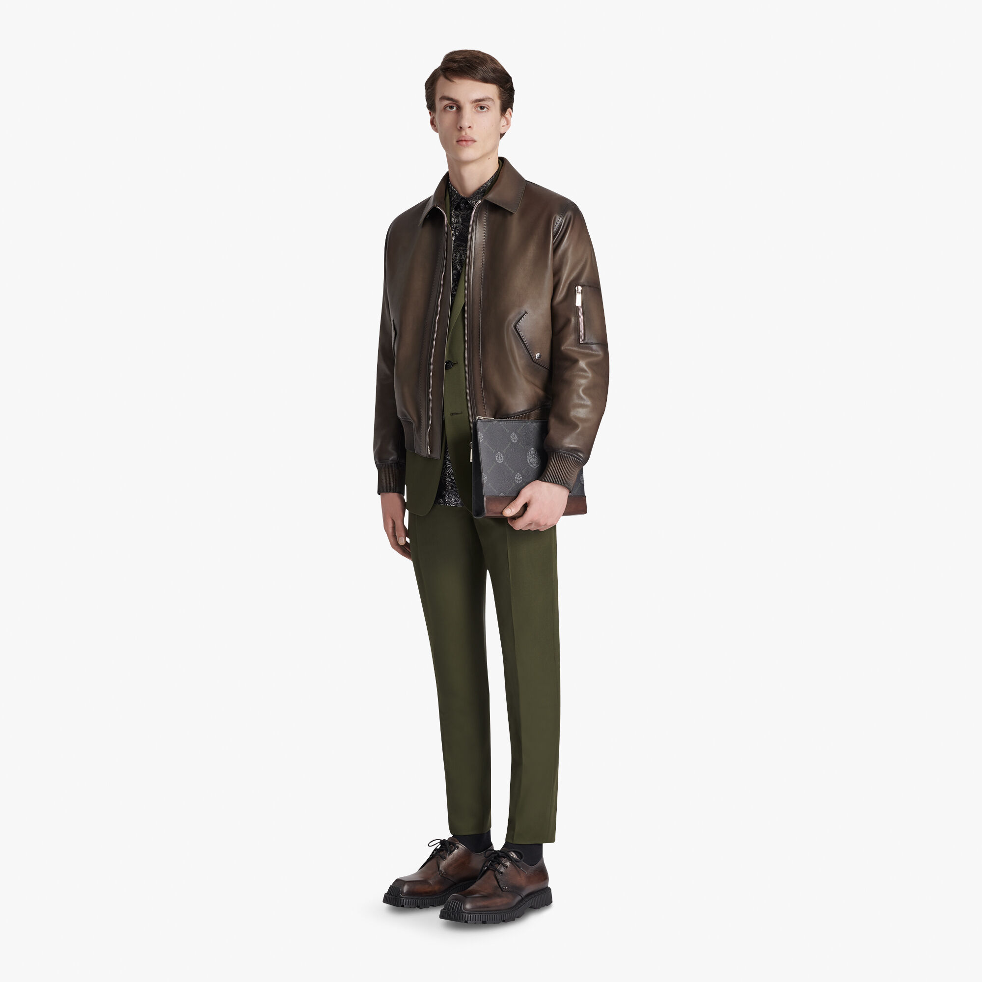 ÁO BERLUTI DARK CHOCOLATE leather jacket SS2021