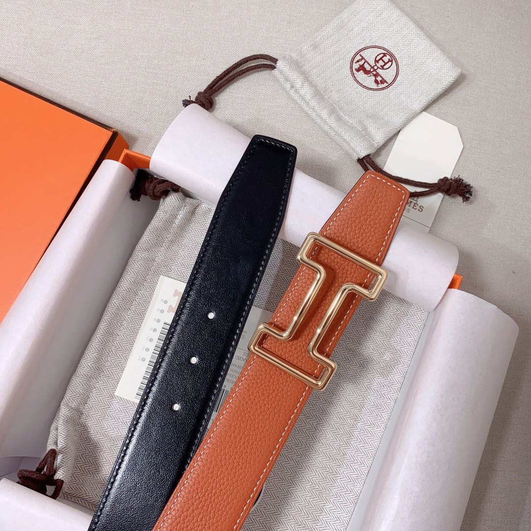 DÂY LƯNG HERMES H Togo leather hai mặt khóa vàng