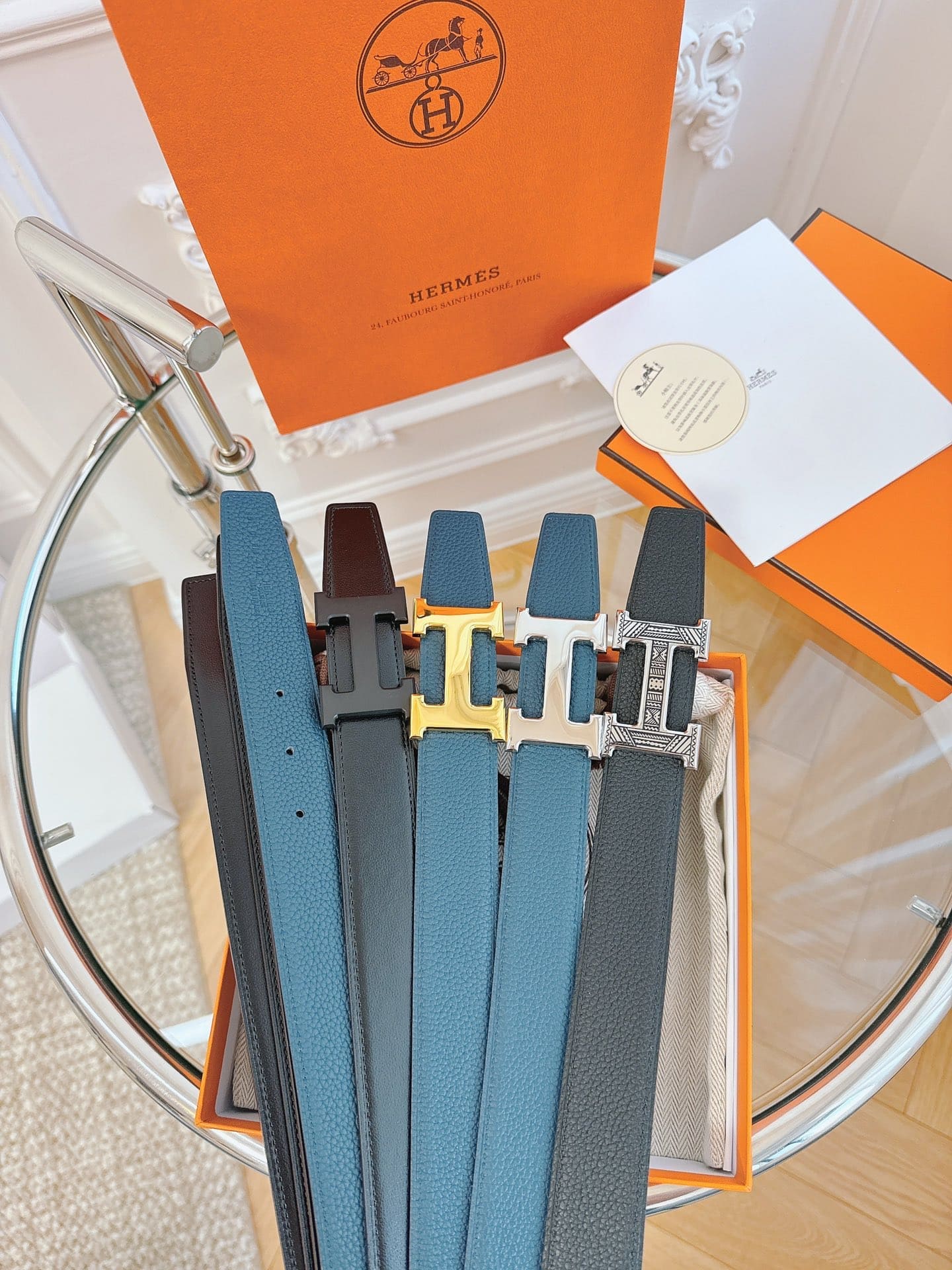 DÂY LƯNG HERMES H BLACK BLUE Togo leather hai mặt khóa đen