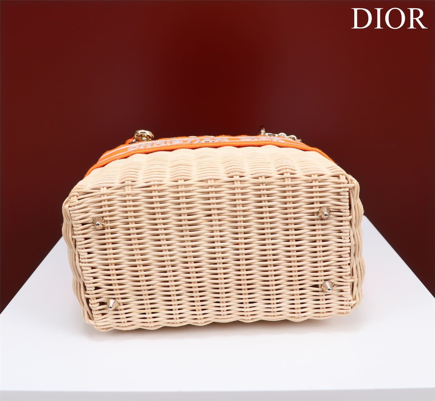 TÚI Dior Women Medium Lady Dior Bag Natural Wicker and Orange Dior Oblique Jacquard dệt tay bằng liễu gai
