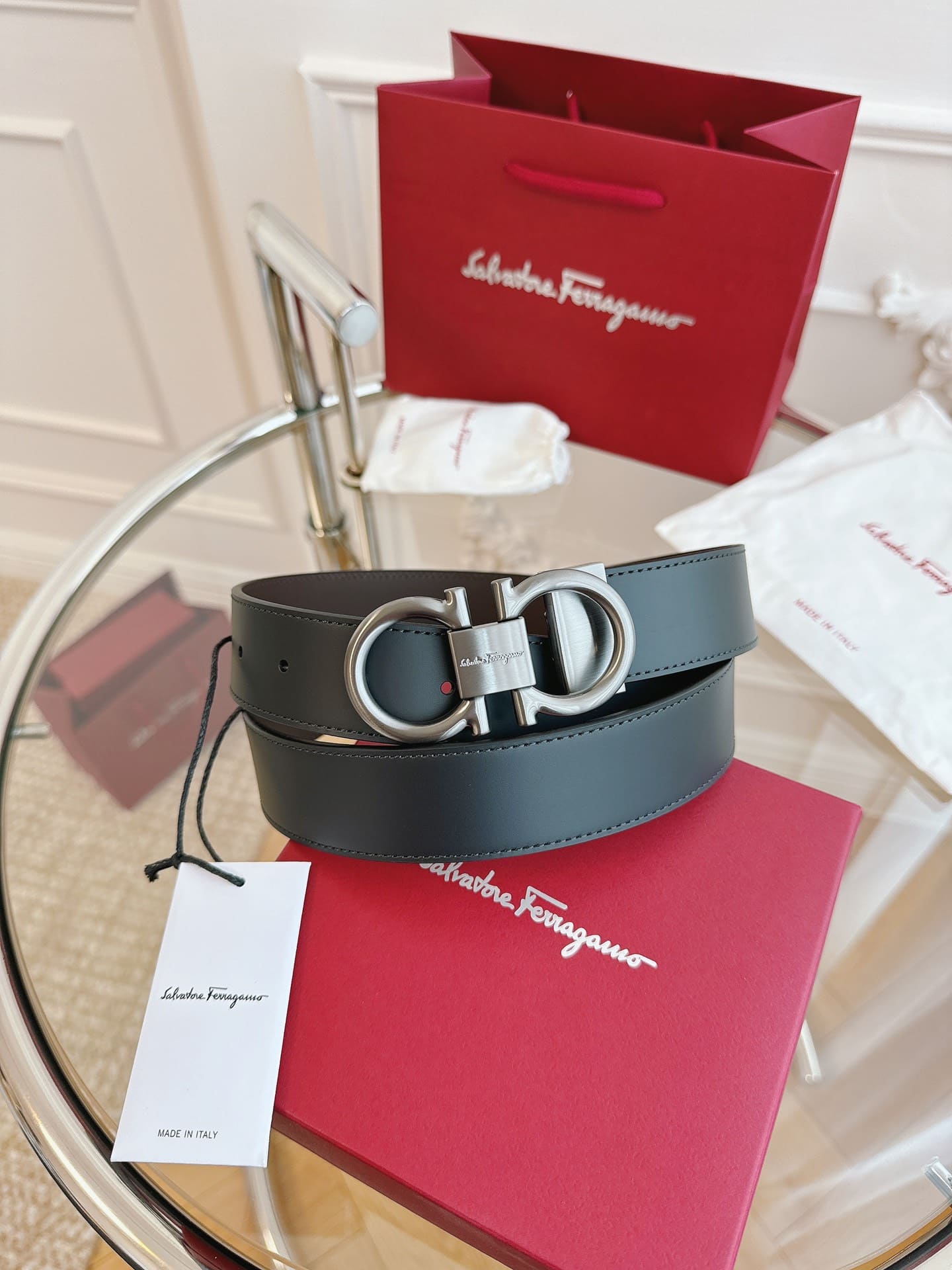 DÂY LƯNG Salvatore Ferragamo Adjustable Gancini Belt Khóa bạc