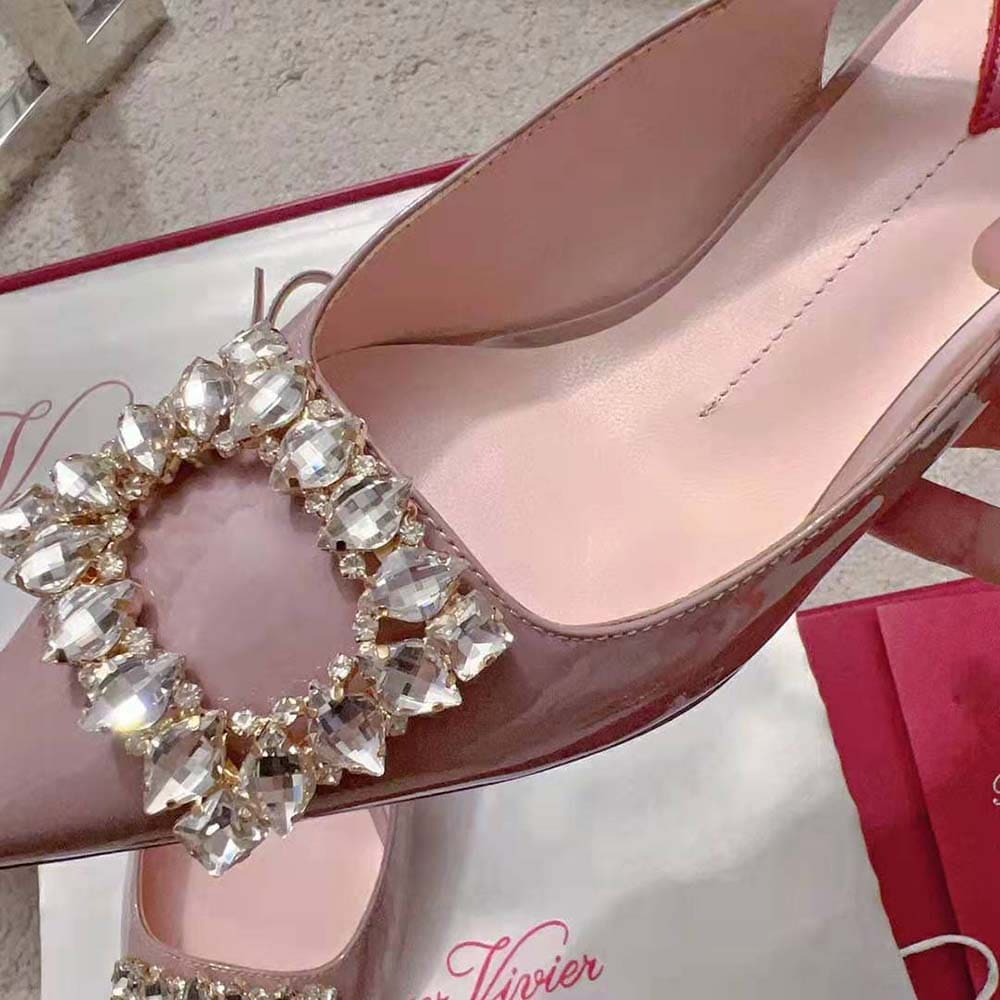 GIÀY Roger Vivier Women Virgule Strass Buckle Slingback Pumps in Patent Leather