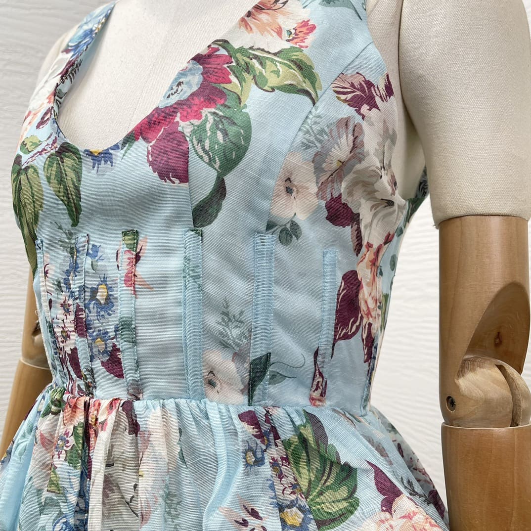 VÁY ZIMMERMANN Holiday Blue Floral Pirnt Ruched Sleeveless High-low Midi Dress High Classy