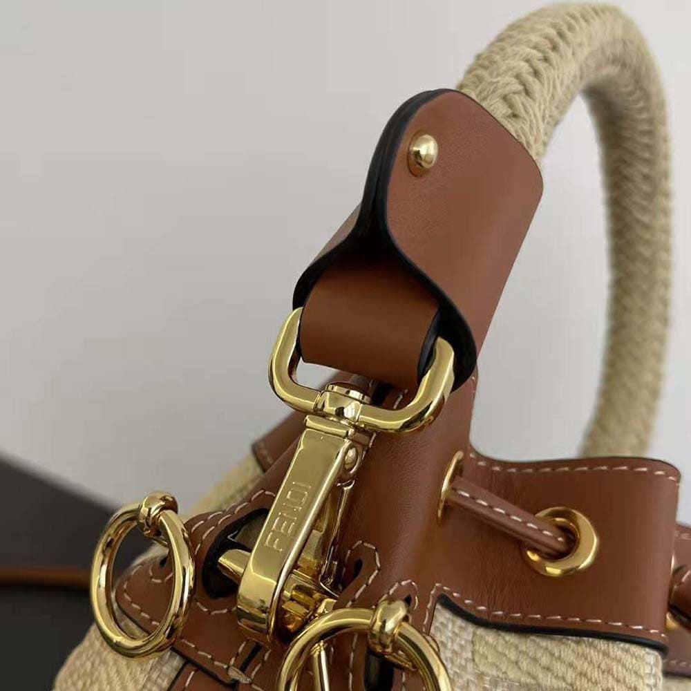 TÚI Fendi Women Mon Tresor Natural Straw Mini-bag with FF Embroidery