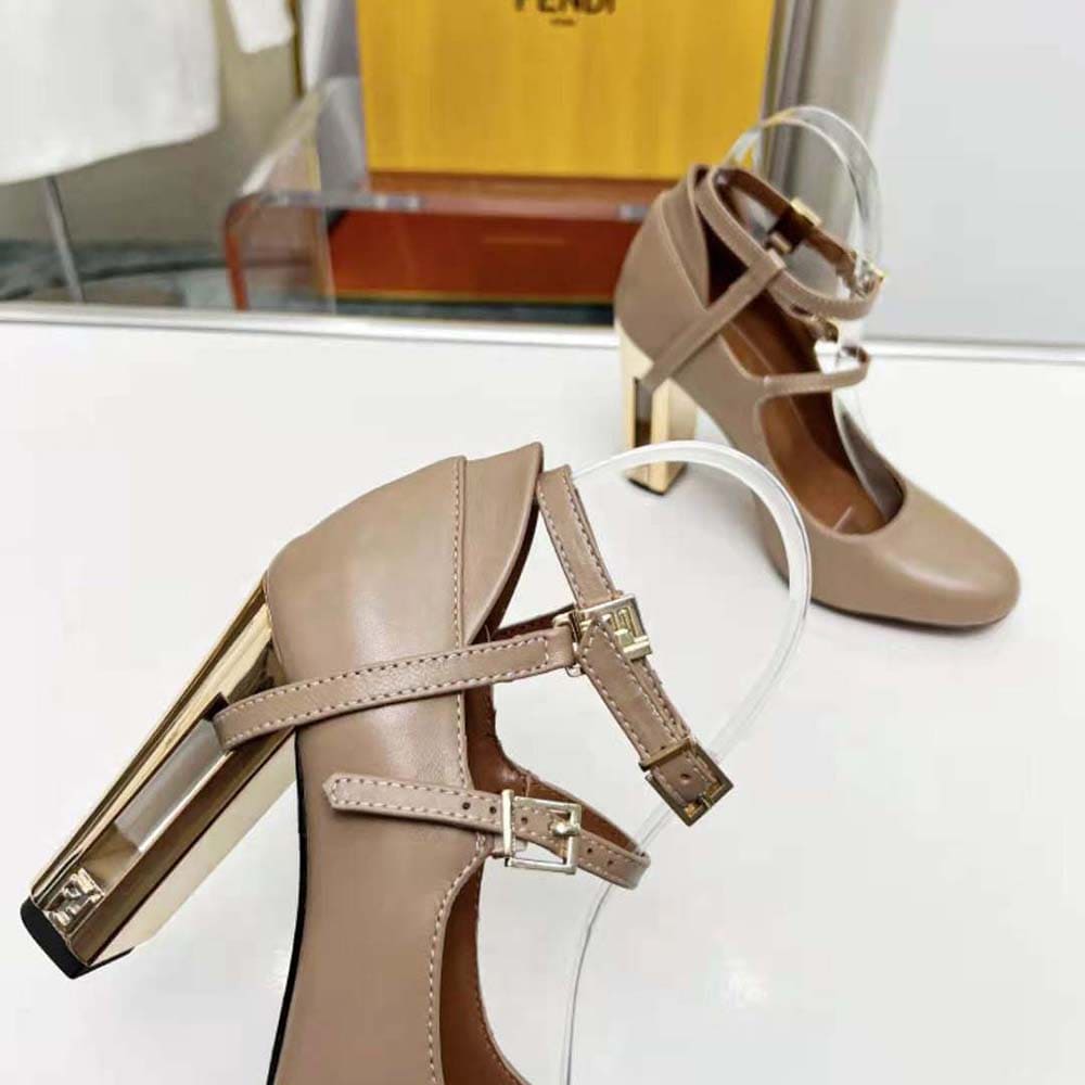 GIÀY Fendi Women Delfina Dove Gray Leather High-heeled Court Shoes