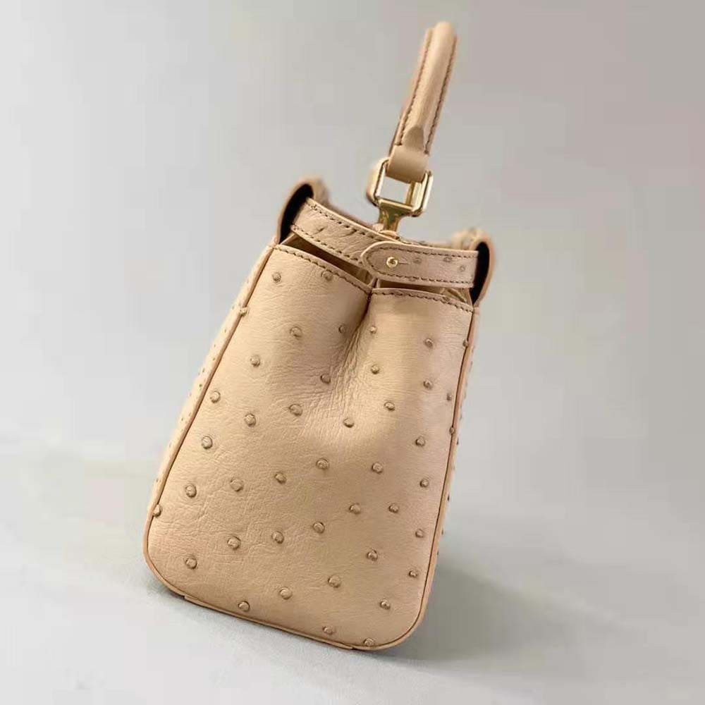 TÚI Fendi Women Peekaboo Iconic Mini Brown Ostrich Bag DA ĐÀ ĐIỂU