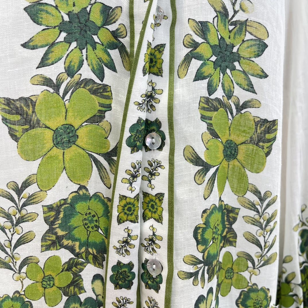VÁY ZIMMERMANN Green Floral Printing Folds Long Lantern Sleeve Blouse and Midi Skirt Woman Set High Classy