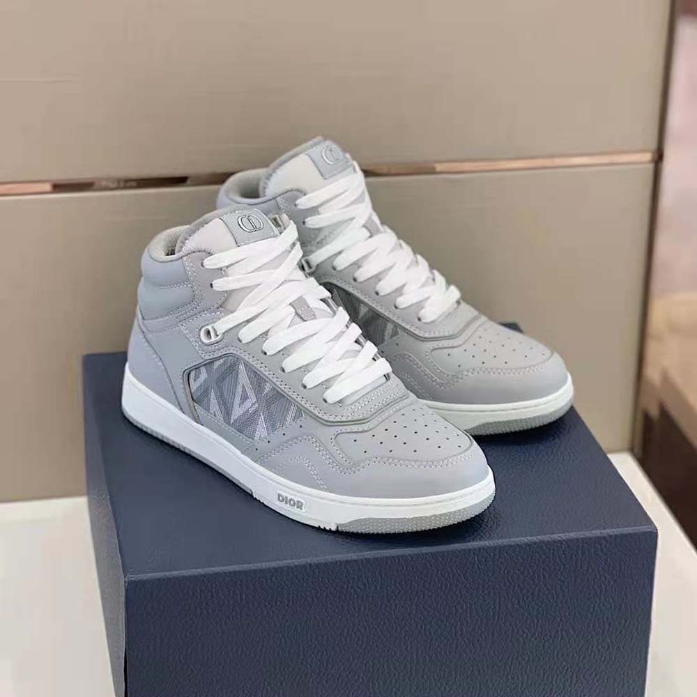GIÀY DIOR B27 High-Top Sneaker Dior Gray Smooth Calfskin and CD Diamond Canvas