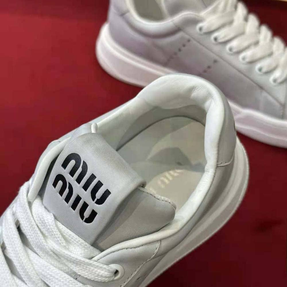 GIÀY Miu Miu Women Bleached Leather Sneakers-White