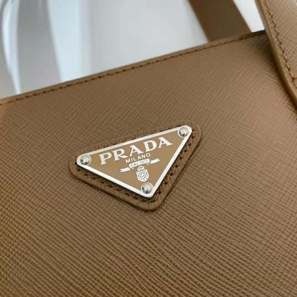 TÚI Prada Men Saffiano Tote with a Crosshatch Pattern and Wax Finish-Brown