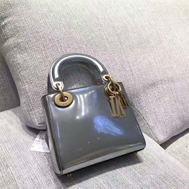 TÚI Dior Mini Lady Dior Bag Chain Silver-Tone Metallic Calfskin