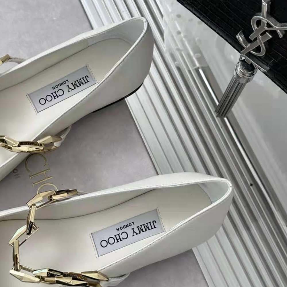 GIÀY Jimmy Choo Women Diamond Tilda Flat Black Nappa Leather Flats with Chain-White