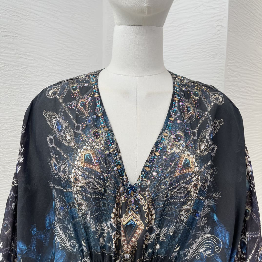 VÁY CAMILLA WorldCloset Dreaming Blue Diamonds Pressed Long Sleeve Midi Dress High Classy