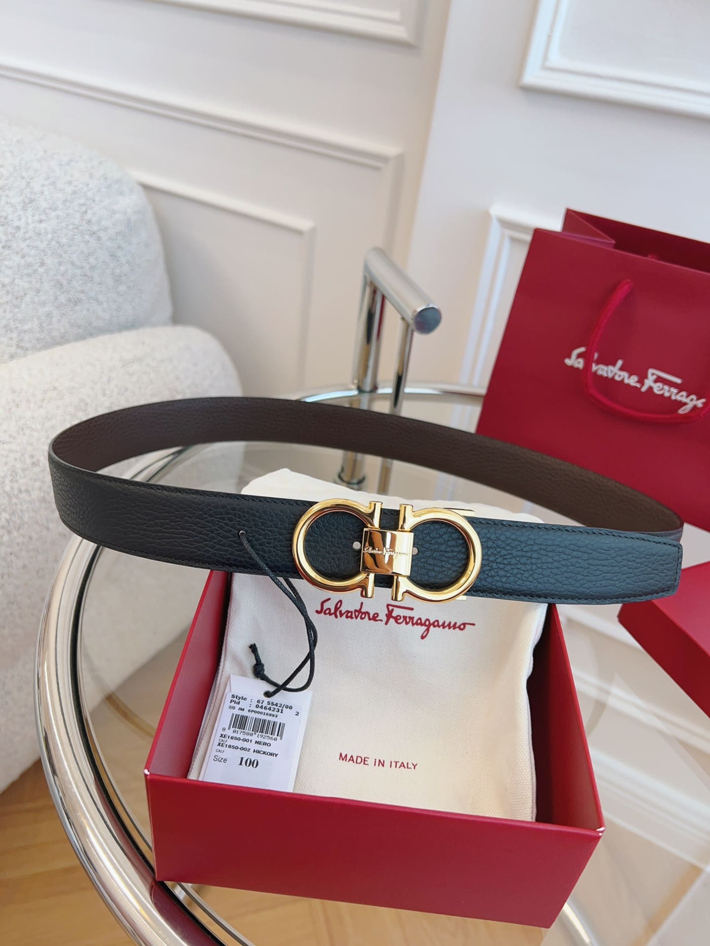 DÂY LƯNG Salvatore Ferragamo Adjustable Gancini Belt Khóa vàng