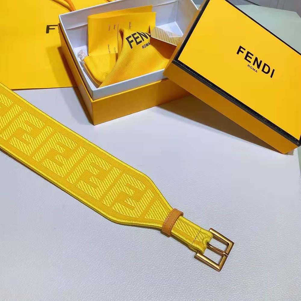 DÂY LƯNG Fendi Women Canvas High Waist Belt 6 cm-Yellow