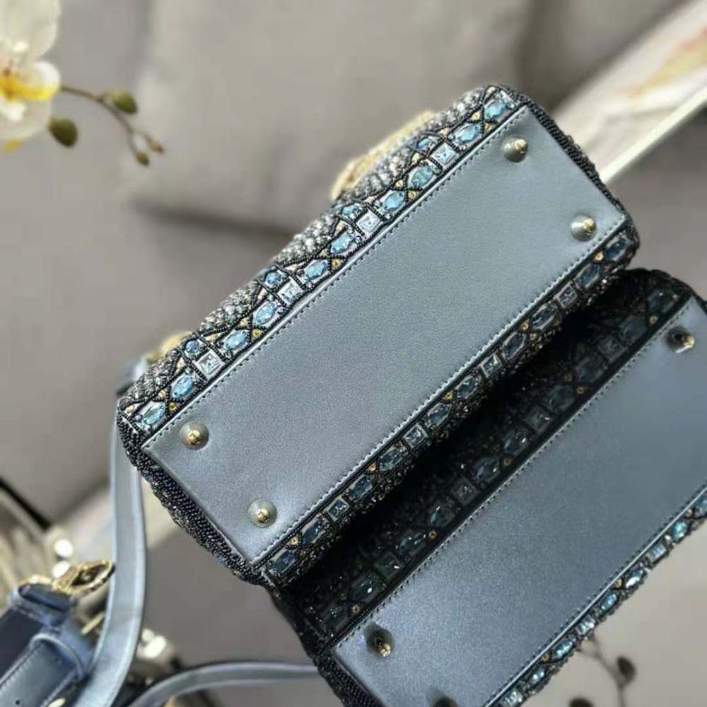 TÚI Dior Women  Small Lady Dior Bag Metallic Calfskin and Satin with Celestial Blue Bead Embroidery