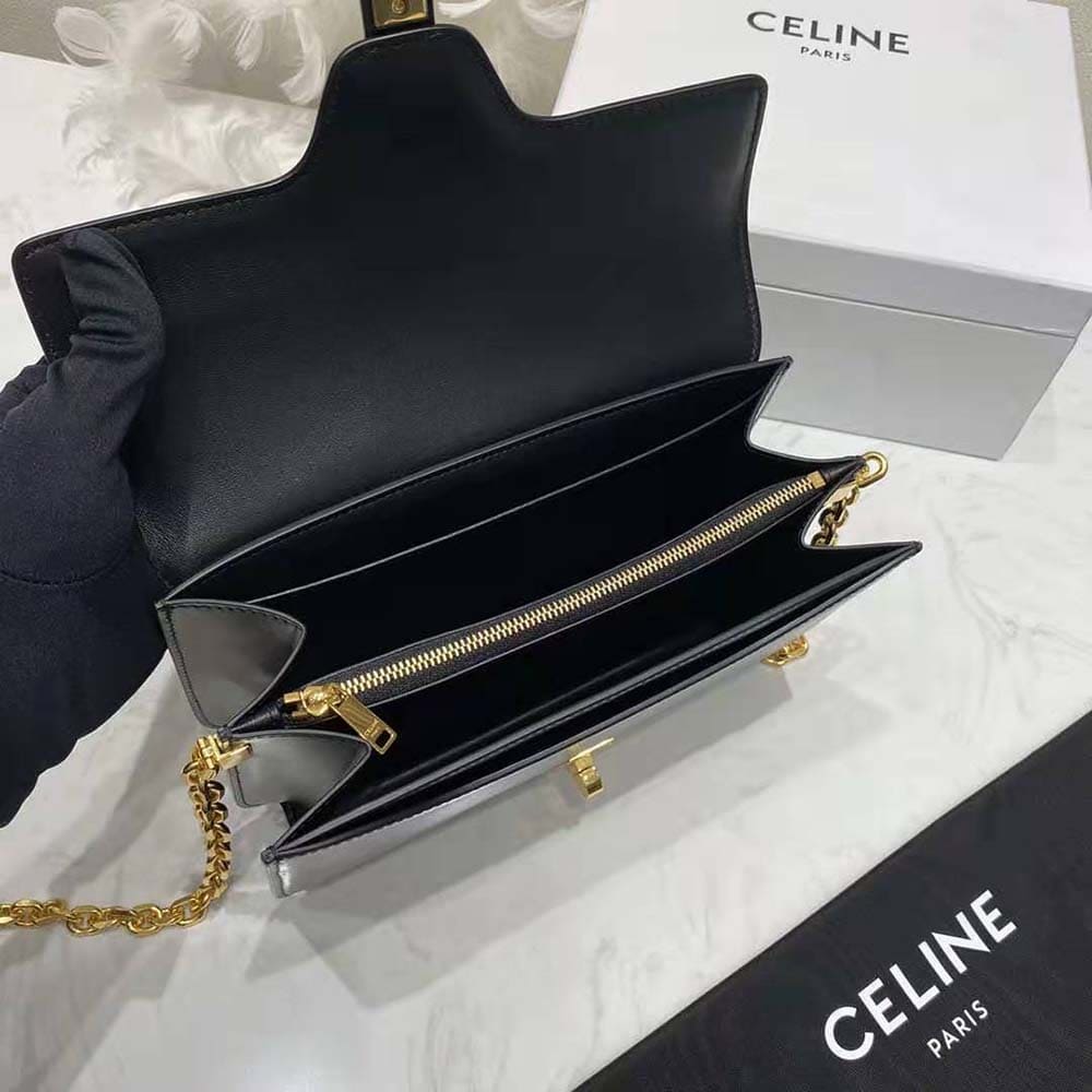 TÚI Celine Women Chain Bag 16 in Satinated Calfskin-Black