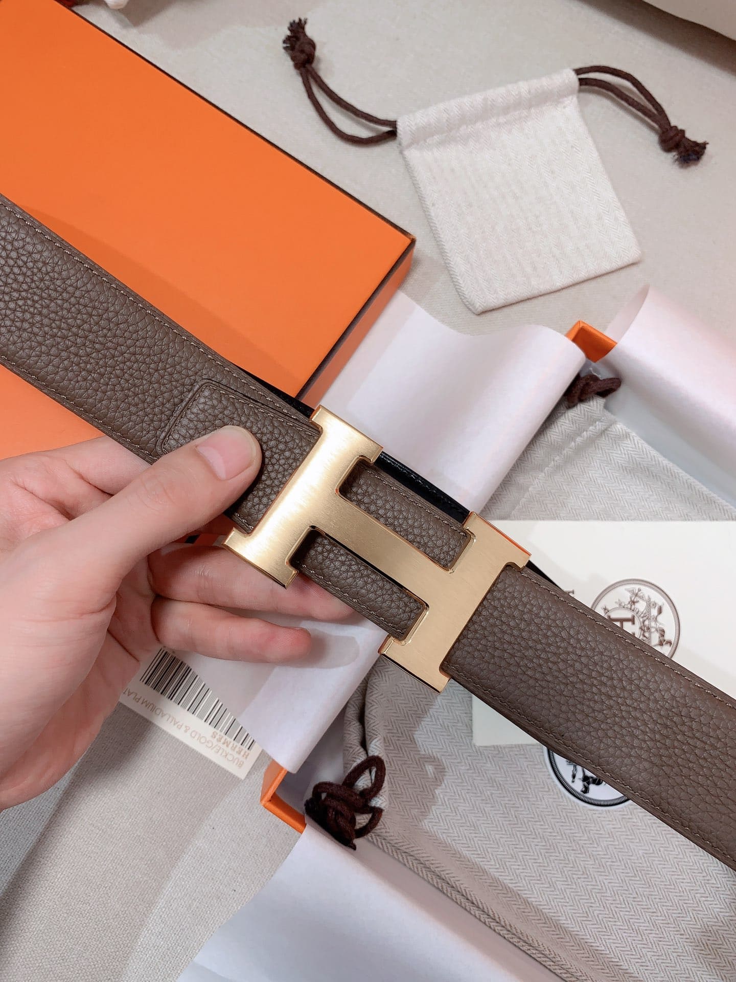 DÂY LƯNG HERMES H Matte Black Togo leather hai mặt khóa vàng
