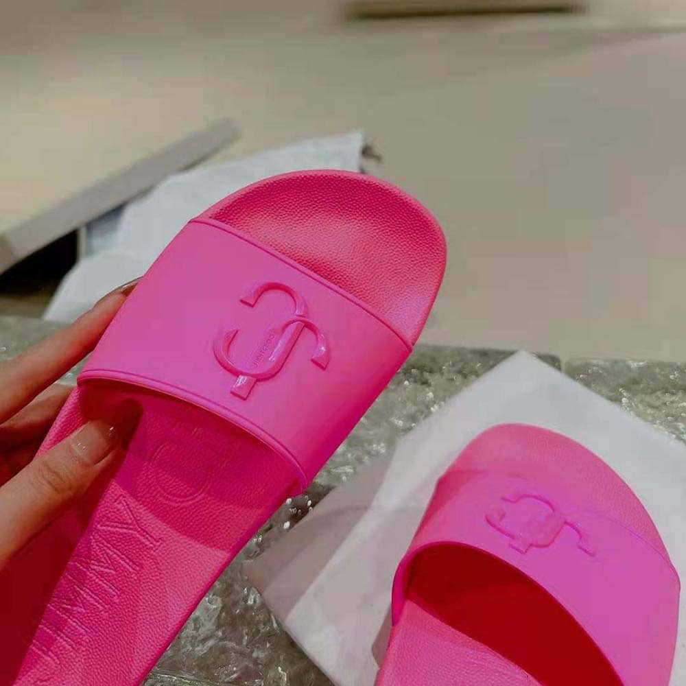 DÉP Jimmy Choo Women Port/F Neon Pink Rubber Slides with JC Monogram