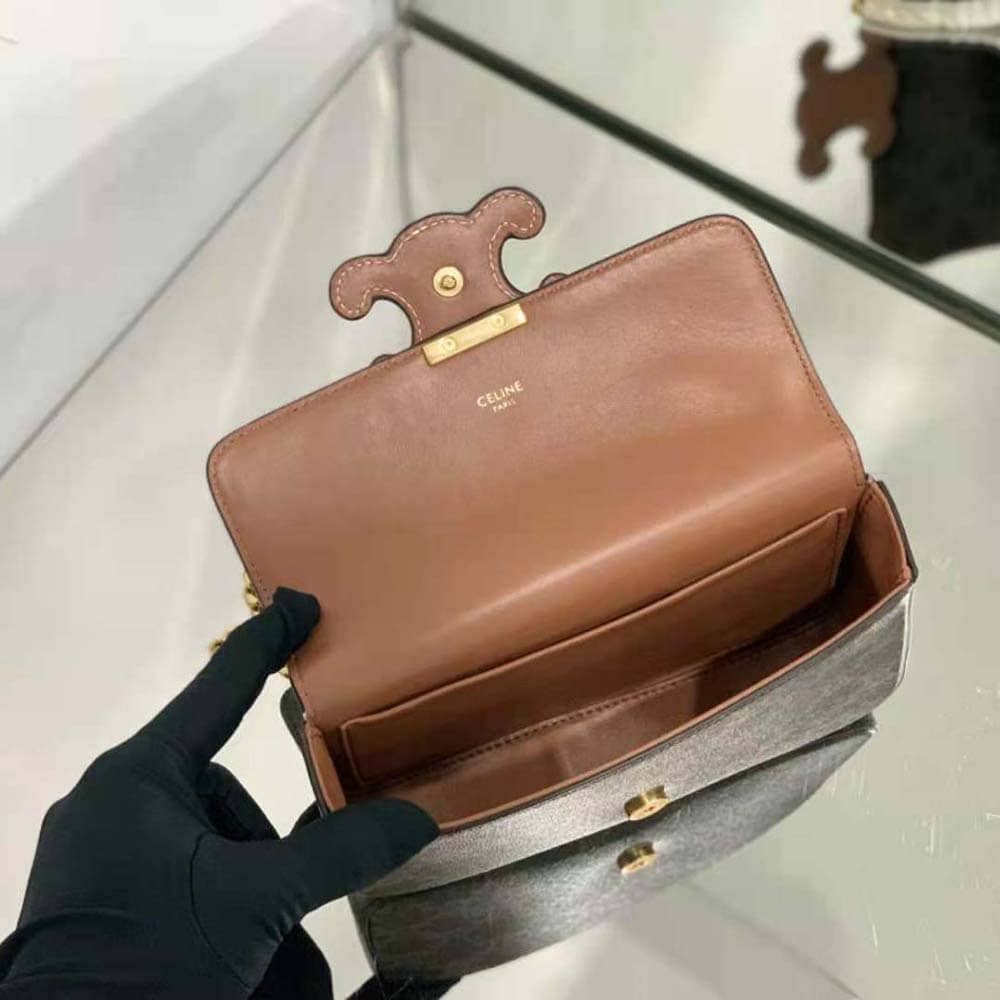 TÚI Celine Women Chain Shoulder Bag Cuir Triomphe in Triomphe Canvas and Calfskin