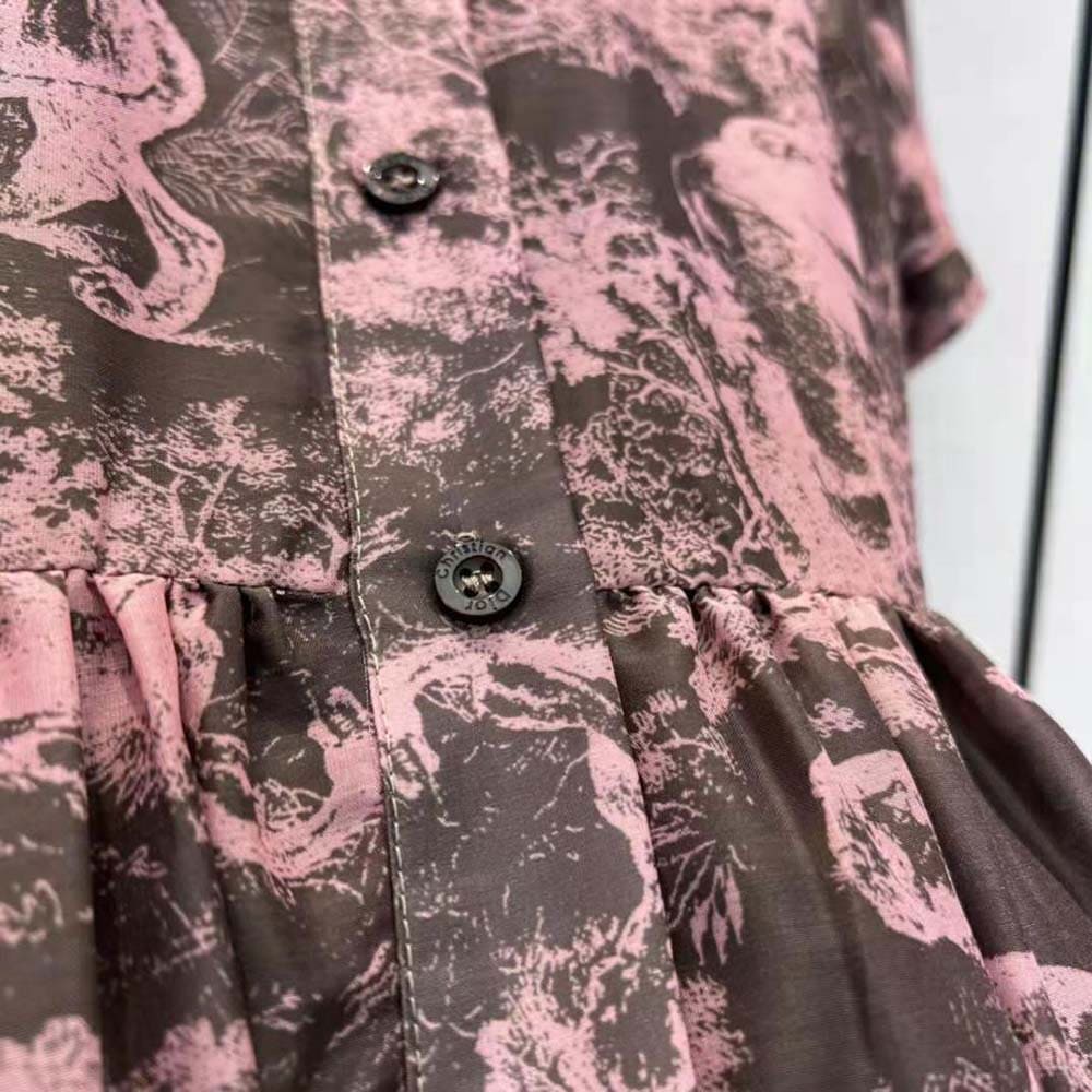 VÁY Dior Women Dioriviera Mid-length Shirt Dress Gray and Pink Cotton Muslin